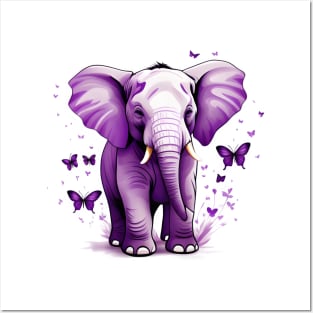 Cute Baby Elephant with Butterflies Design Posters and Art